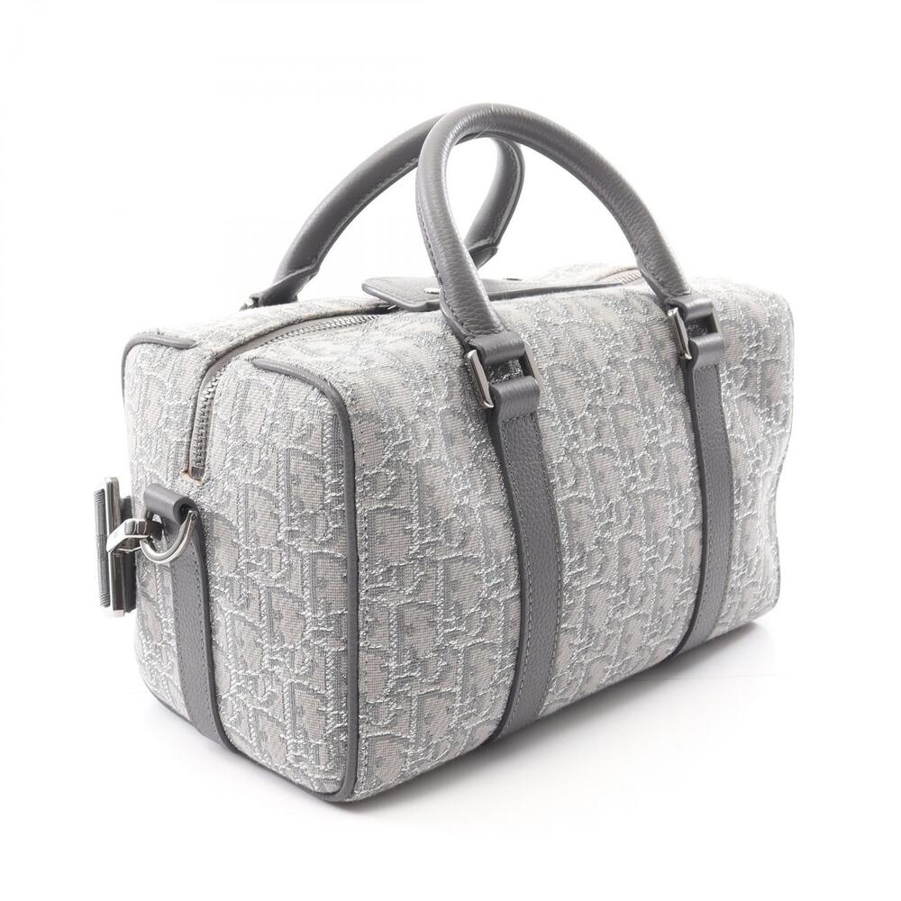 Dior Silver Leather Oblique Tones Langot Gray Canvas Handbag